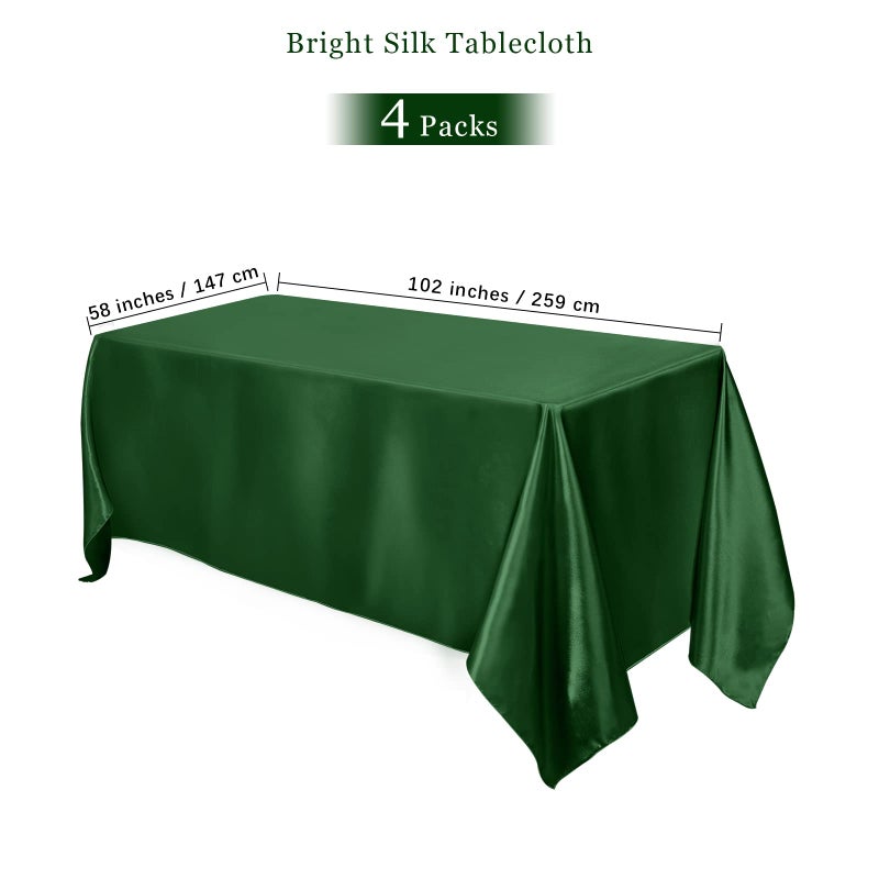 TURSTIN 4 Packs Satin Tablecloth 102 x 58 Inch Overlay Satin Table Cover Rectangle Bright Silk Tablecloth Smooth Fabric Table Decoration for Wedding Banquet Party Events  Dark Green - Image 2